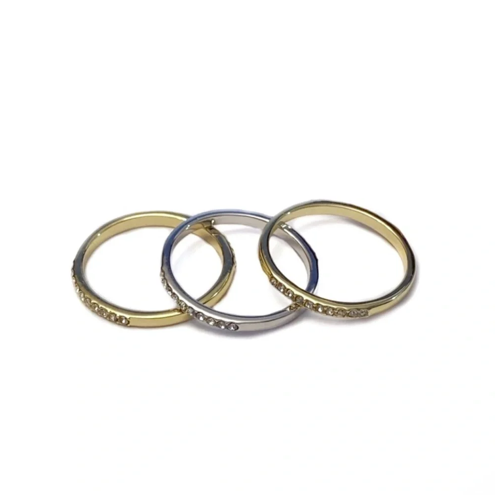Covet Stacking Rjng Set Pave Rhinestone Bands Gold and Silver Size 7